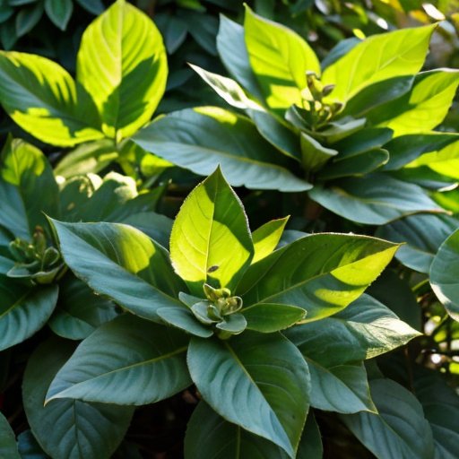 Зеленый сад с аккуратными кустами самшита, цветами и осенними листьями.