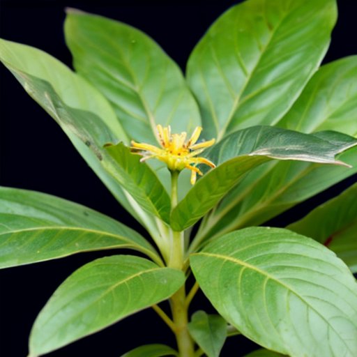 Зеленое комнатное растение с белокрылками, желтеющими листьями и липким налетом. Яркое окно на фоне подчеркивает важность ухода за растениями.