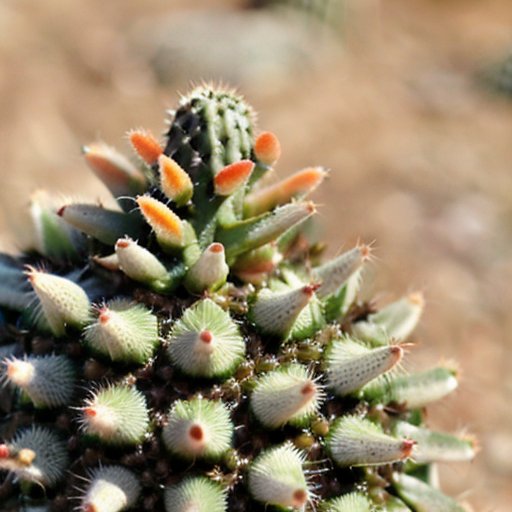 Яркий кактус с белыми точками, повреждениями и вредителями на фоне пустынного пейзажа.