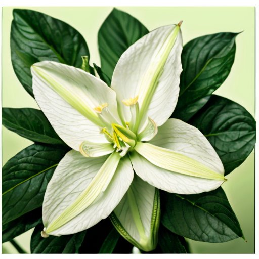 Иллюстрация белого морозника (Veratrum album) в тенистом лесу с зелеными листьями и белыми цветами.