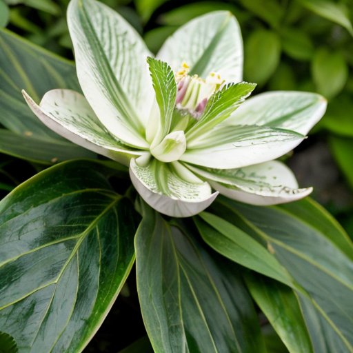 Ландшафт с даурийским морозником, зелеными листьями и яркими цветами, окруженный природой и элементами традиционной медицины.