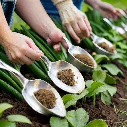Сцена яркого сада с рядами свежих луковиц лука в темной почве, бутылка