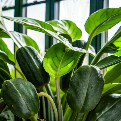 Весенний теплица с зелеными огурцами, чистыми поверхностями и солнечным светом.