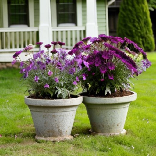 Солнечный сад с цветущими лиатрисами, садовыми инструментами и пакетами семян.