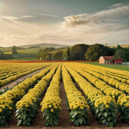 Яркий сельскохозяйственный пейзаж с здоровыми растениями, термометром и удобрением Epine.