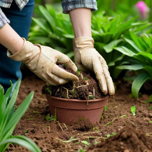 Сцена в саду: выкопка ярких гиацинтов с использованием садовых инструментов.
