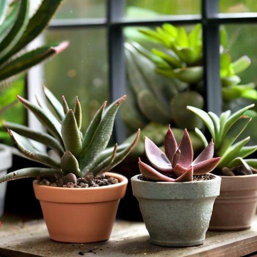 Яркий интерьер с суккулентами Haworthia в декоративных горшках, солнечный свет, уютная атмосфера.
