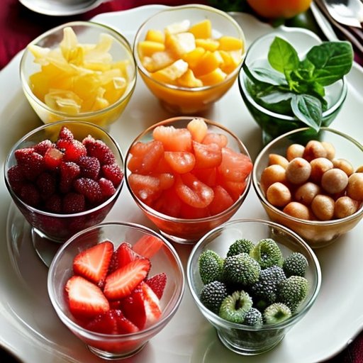 Яркие фруктовые и ягодные желе в стеклянных чашах с свежими ингредиентами и кухонными принадлежностями.