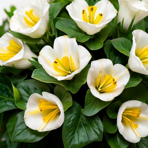 Яркий сад с цветущими эустомами, инструментами и образцом почвы.