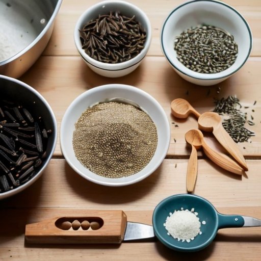 Аккуратное рабочее место на кухне для очистки черного тмина.