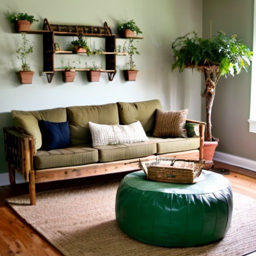 Стильная гостиная с мебелью из фруктовых ящиков, уютная атмосфера, экодекор.