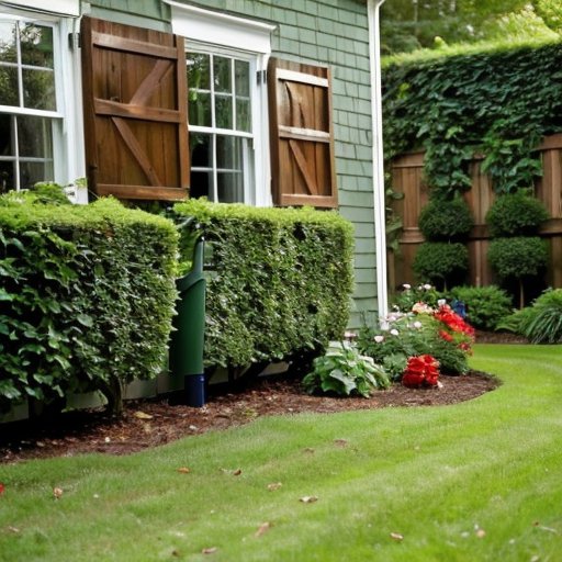 Сцена сада с инвазивным виноградом Вирджинии, обвивающим деревянный трельяж, рядом инструменты для садоводства и гербицид.