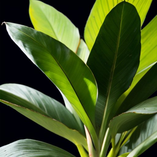 Здоровое растение драцены с пышной листвой в солнечном интерьере, рядом секатор.