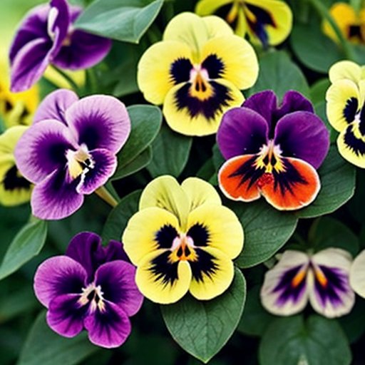 Яркий сад с фиалками на разных стадиях роста: семена, активный рост и перед пересадкой. Солнечный день, подготовка почвы и цветущие цветы.