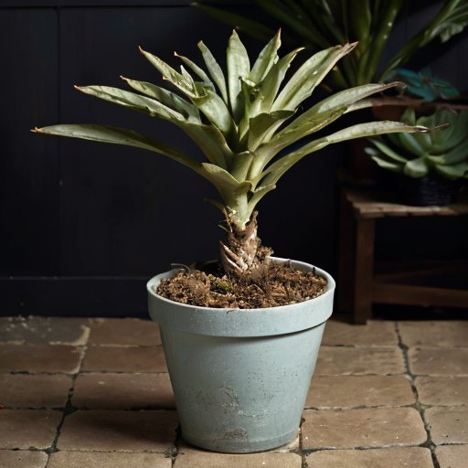 Здоровое растение юкки, делящееся на секции с садовыми инструментами на фоне светлого интерьера.