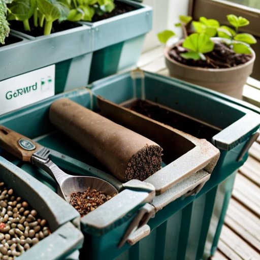 Упорядоченное рабочее место для садоводства с контейнером для замачивания торфяных таблеток и инструментами.