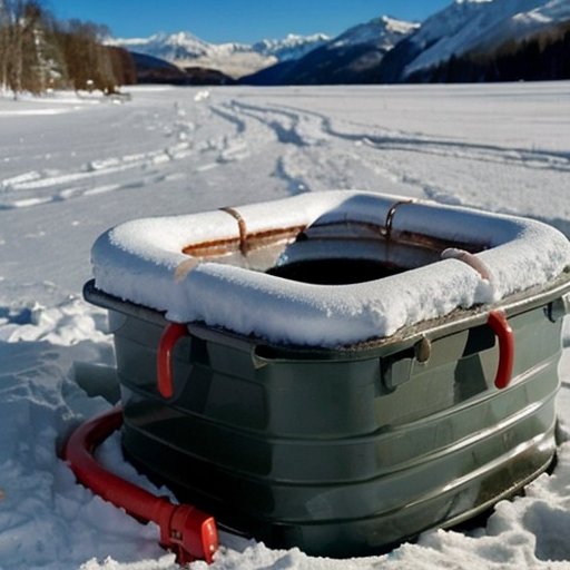 Изолированный септик в снегу с нагревательными кабелями и инструментами, подчеркивающий важность обслуживания.