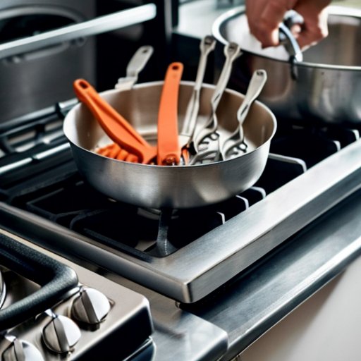 Современная электрическая плита с открытой верхней панелью, инструменты и новый нагревательный элемент на фоне чистой кухонной столешницы.