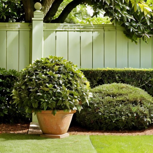 Здоровый кипарис с каплями воды на листьях, рядом с лейкой и садовыми инструментами на зелёном фоне.