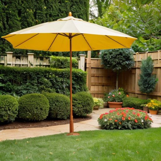 Зеленая туя под зонтом, часть с солнечными повреждениями, рядом лейка и влажная почва.