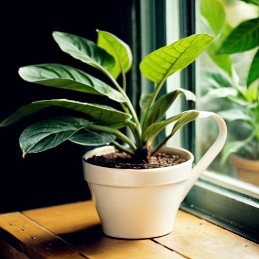 Здоровое лимонное дерево на подоконнике с инструментами для ухода.