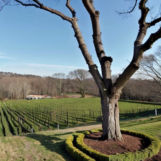 Спящий виноградник весной: нераскрывшиеся почки, ясное небо, зелёная трава, символ обновления.