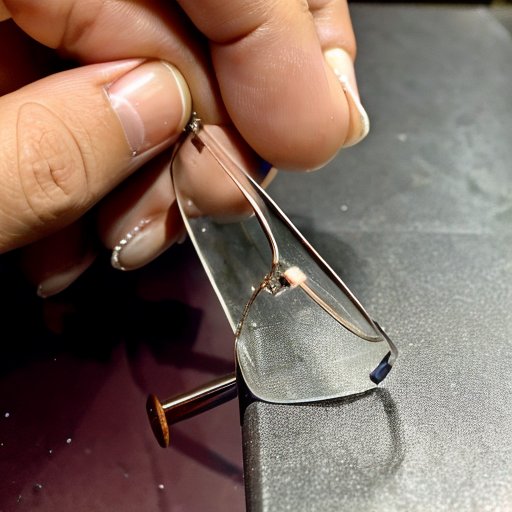 Ремонт очков: близкий план с клеем, отверткой и ватной палочкой.