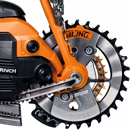 Детализированная цепь электрической бензопилы с обозначенными частями и иконками для различных типов реза.