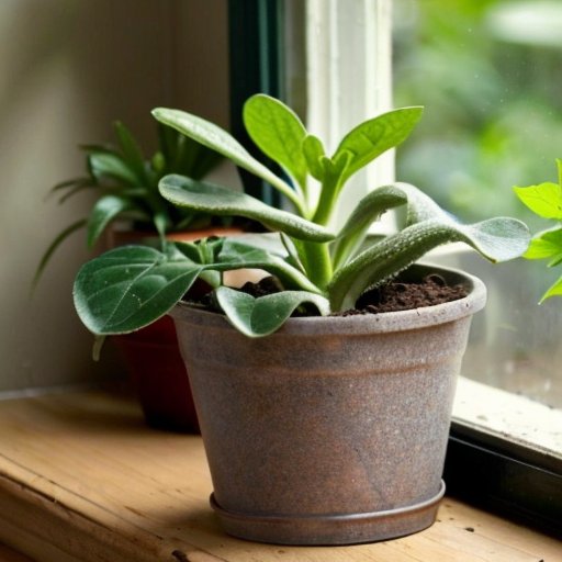 Уютный интерьер с томатным растением на подоконнике, рядом инструменты для садоводства и заметки о почве.