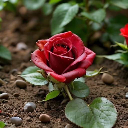 Здоровый саженец розы в саду с ярким зеленым стеблем и крепкой корневой системой.