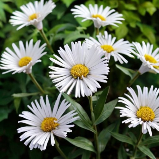 Яркий сад с цветами астры, садовыми инструментами и организованным местом для посадки под ясным небом.