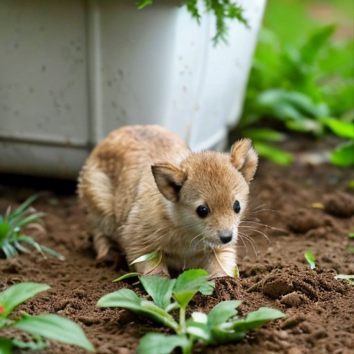 Зеленый сад с молодым кипарисом в контейнере и метками этапов ухода за семенами.