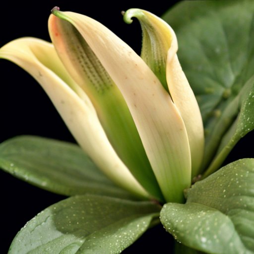 Близкий план клубней каллы в темной почве с каплями влаги и зелеными листьями, подчеркивающий здоровый рост.