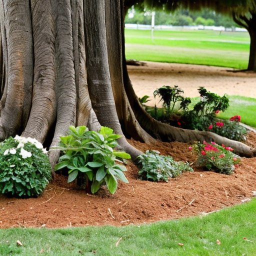 Здоровый кипарис на фоне различных типов почвы с инструментами для подготовки почвы.