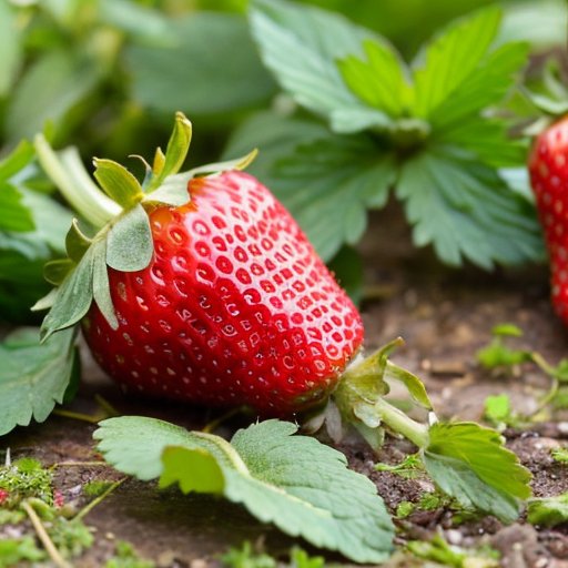 Яркая сцена с клубникой и лесной клубникой: слева - садовые клубники на солнце, справа - дикая клубника среди цветов.