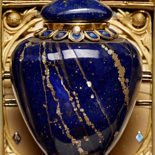 Ляпис-лазули на фоне древних артефактов и текстиля.