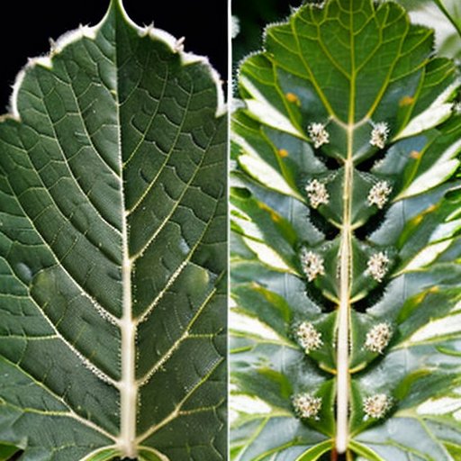 Листья растений с мучнистой и ложной мучнистой росой на контрастном фоне.