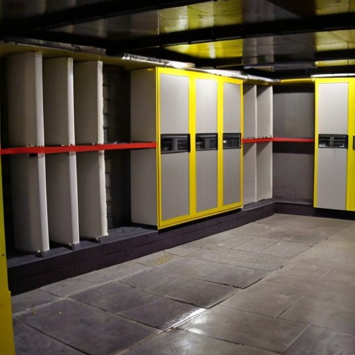 Современный подземный склад из пеноблоков с ухоженным садом и строительными инструментами.