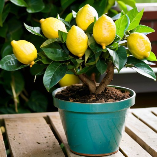 Цветущее лимонное дерево в горшке с яркими лимонами на фоне солнечного окна.