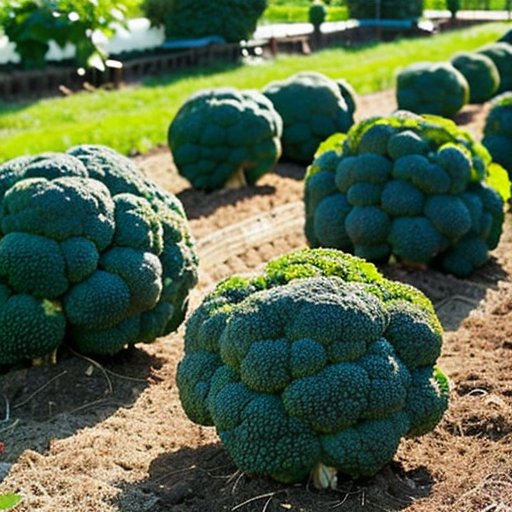Солнечный овощной сад с брокколи и цветной капустой, ухоженная почва и табличка 
