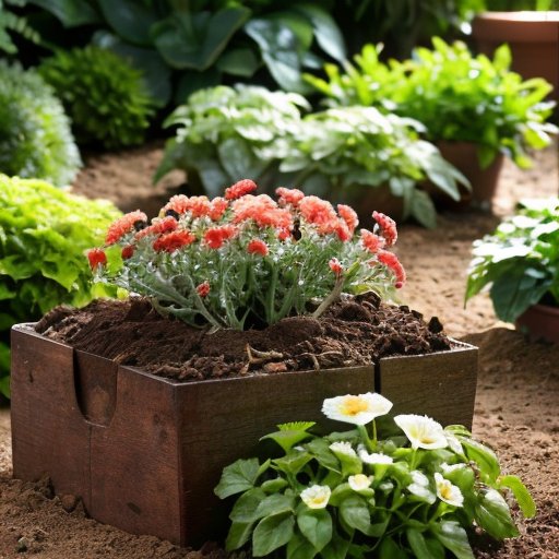 Здоровый участок почвы с растущими растениями кохии, рядом набор для тестирования почвы, влагомер, семена и садовый инструмент.