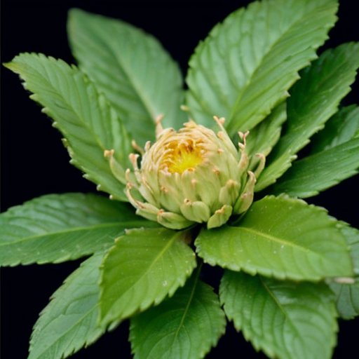 Сад с туями, желтеющими листьями, лужей, удобрением и силуэтами насекомых на фоне переменчивой погоды.