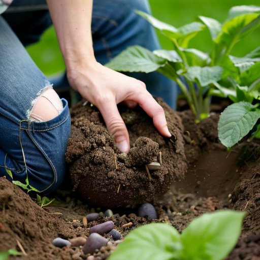 Подготовленная яма для саженца с компостом, навозом и удобрениями, в солнечном саду.