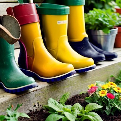 Яркий сад с аккуратно организованным участком для рассады, инструментами и солнечным небом.