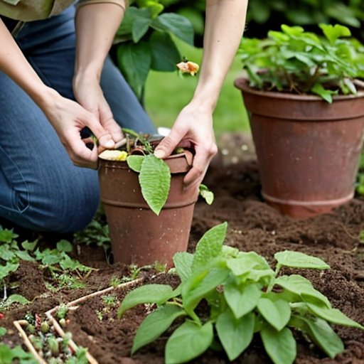 Подготовленная грядка для саженцев жимолости с тёмной землёй, метками сортов, инструментами и зелёным фоном.