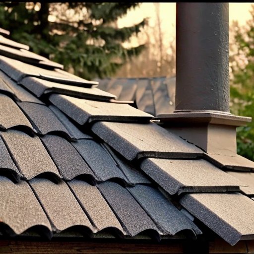 Крыша с шиферной плиткой и новым коньком, инструменты для установки.