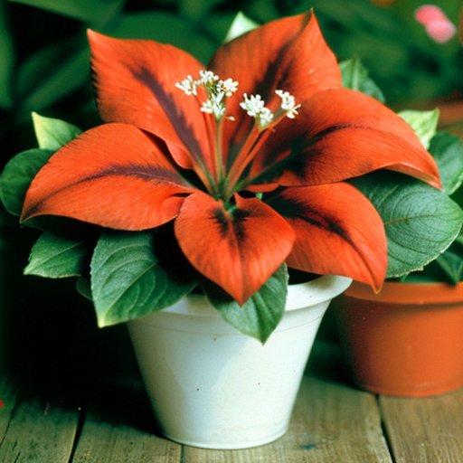 Цветочный горшок с яркими лобелиями на деревянном столе.