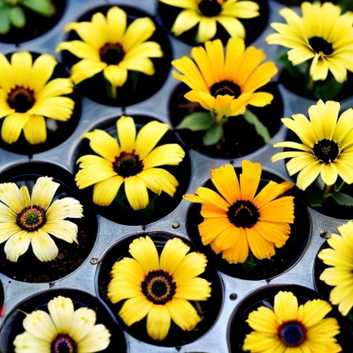 Яркий сад с цветущими рустебками, процесс сбора семян и черенков в теплом солнечном окружении.