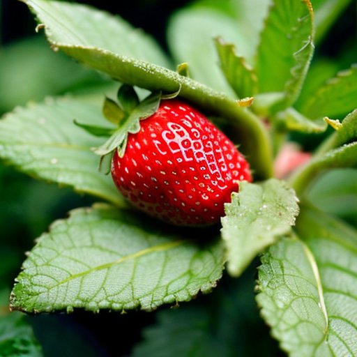 Здоровый саженец клубники в горшке с хорошим дренажом, рядом с влагомером и лейкой на солнечном свету.