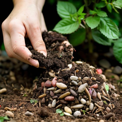 Здоровая садовая почва с видимыми слоями, червями и компостом.
